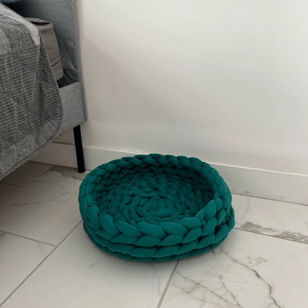Chunky Knit Pet Basket, Machine Washable Cotton Cat/Dog Bed or Home Decor